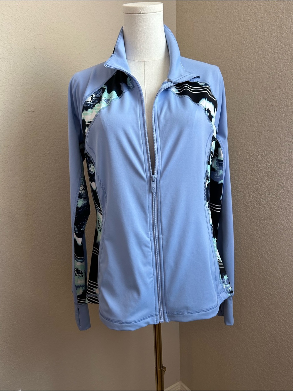 Fila Light Blue Zip-Up Jacket with Navy & Mint Patterned Panels